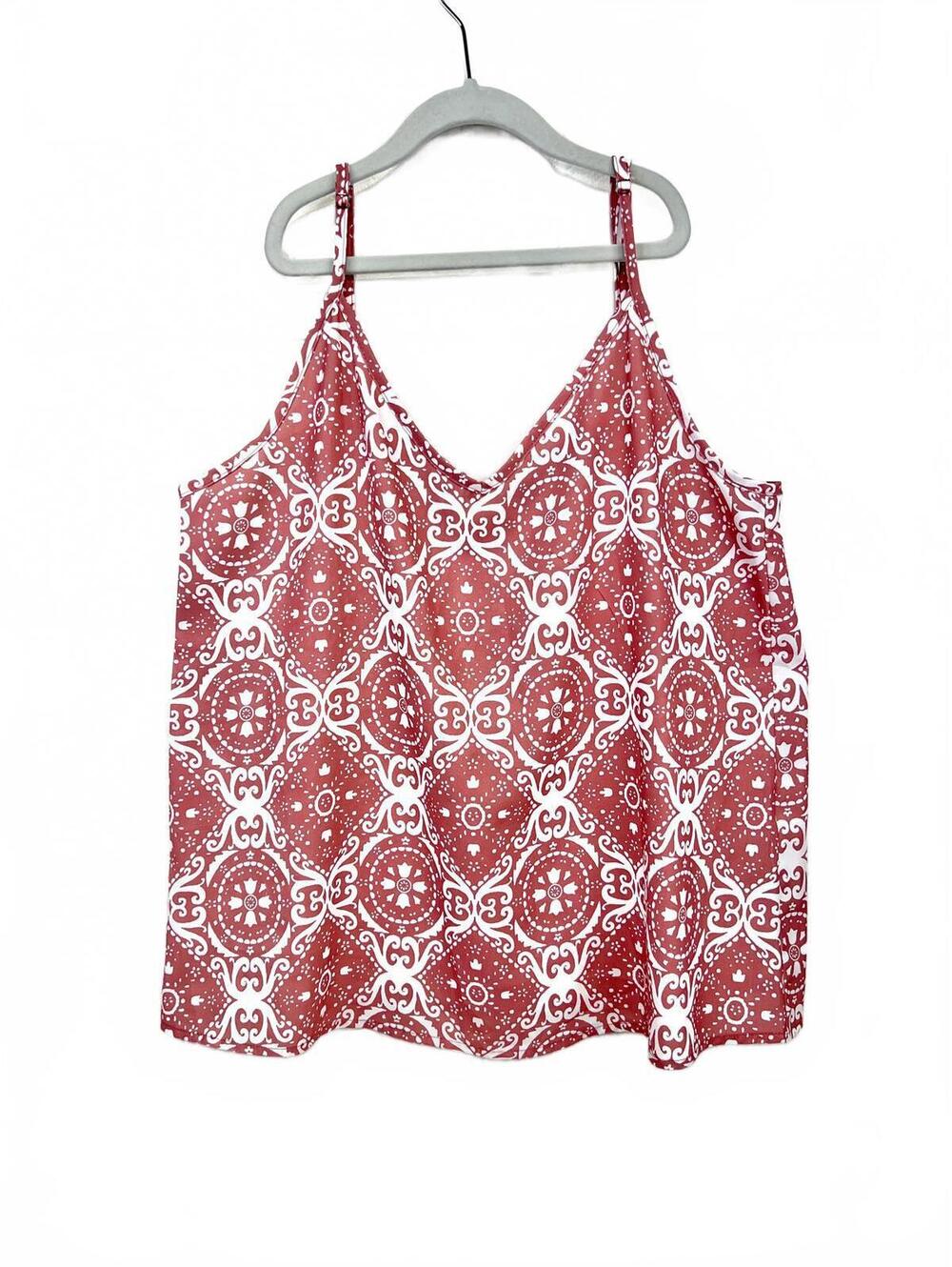 TECREW Women's Red and White Patterned Sleeveless Tank Top, Size M